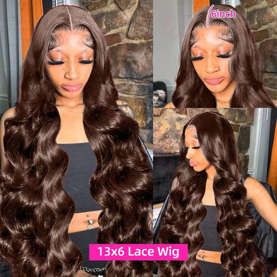30 32 Inch Chocolate Brown Body Wave Human Hair Wig Brazilian 13x6 Hd Lace Frontal Wig Chocolate Brown Lace Front Wigs For Women