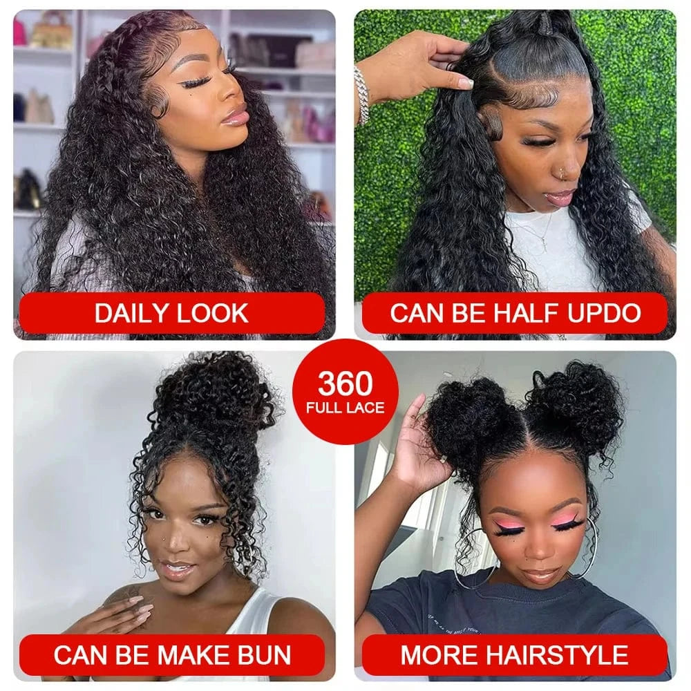 30 40 Inch Deep Wave Frontal Wigs Human Hair For Women 300% Density Curly Human Hair Wigs 360 HD Full Lace Front Water Wave Wigs