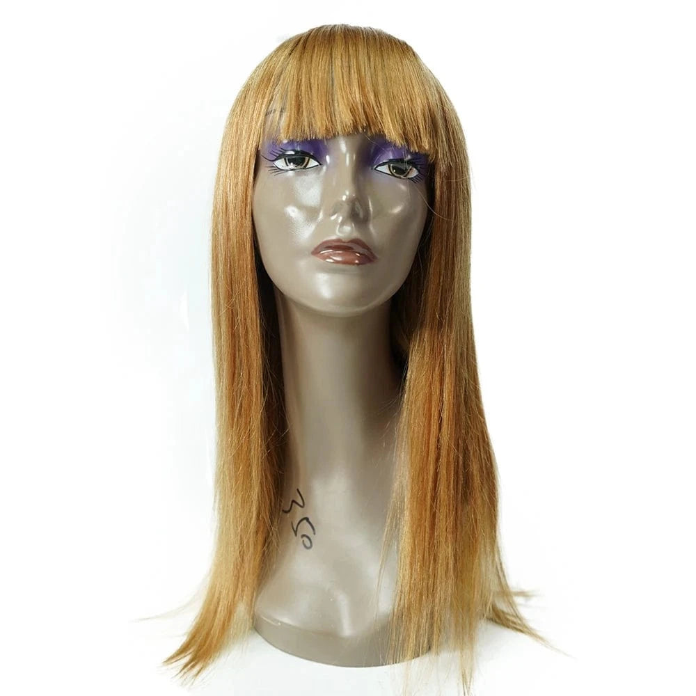 30# Bob Wig with Fringe / 12 Inches Vigin Full Machine No Lace Peruvian Bob Wig With Bang,Colored Human Hair Short Bob Wigs,12 Inch 613 Blonde Bob Wigs