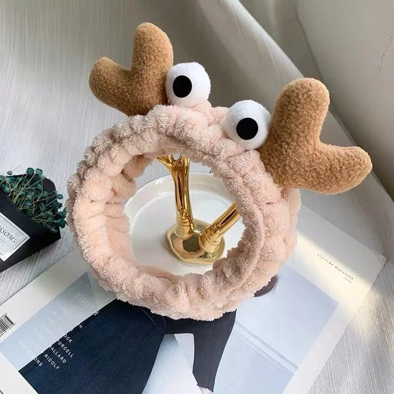 30 Crab Beige Elastic Headband Custom Logo OMG Bowknot Wash Face Hairband Rabbit Cat Ear Cute Plush Lady Soft Women Elastic Hair Band Flannel Make up Headbands