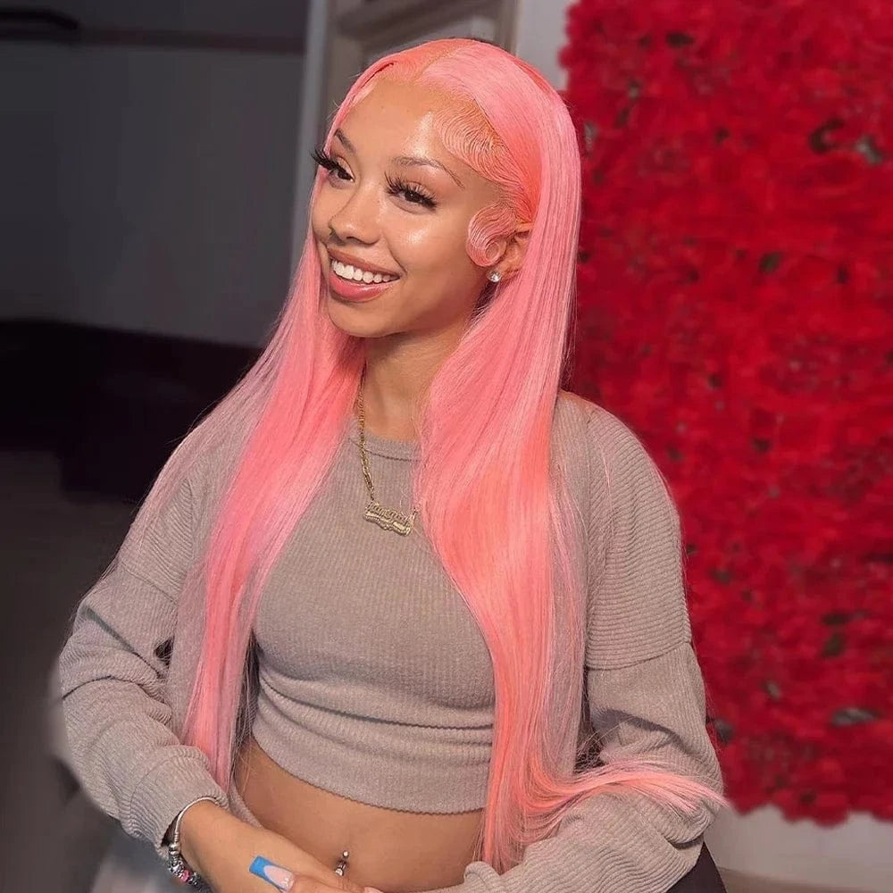 30 Inch Lace Front Wig Human Hair Pink Wig Straight Hd Lace Frontal Wig 13X6 Wig Humain Hair For Women Perruques Cheveux Humains