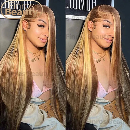 30inches / 13x6 LACE / 220%|france Highlight Wig Human Hair 13x4 13x6 Straight HD Lace Frontal Wig Blonde Ombre Hd Lace Front Human Hair Wgs For Women Colored Hair