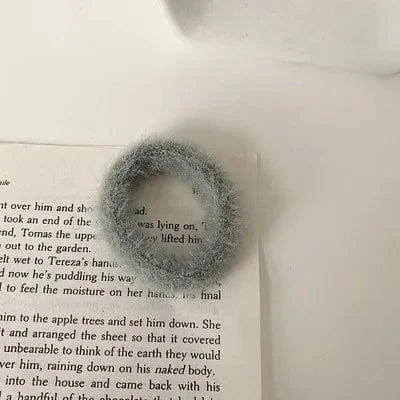 31 Bean Green Short Plush Hair Ties Cute Plush Rabbit Ear Hair Rope Lovely Ring Women Autumn Winter High Elastic Band Scrunchies Fur Hair Ties for Girls