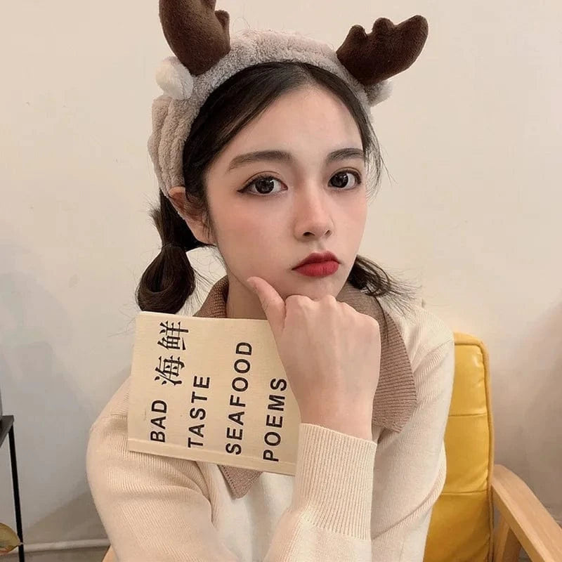 32 Elk Point Coffee Elastic Headband Custom Logo OMG Bowknot Wash Face Hairband Rabbit Cat Ear Cute Plush Lady Soft Women Elastic Hair Band Flannel Make up Headbands