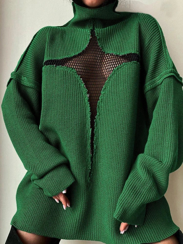 32182 Women Newest 2024 Fall Winter Fashion Streetwear Lady Casual Pullover Styles Mesh Hollow Out Knitted Sweater Women Tops