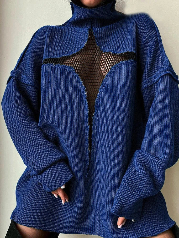 32182 Women Newest 2024 Fall Winter Fashion Streetwear Lady Casual Pullover Styles Mesh Hollow Out Knitted Sweater Women Tops