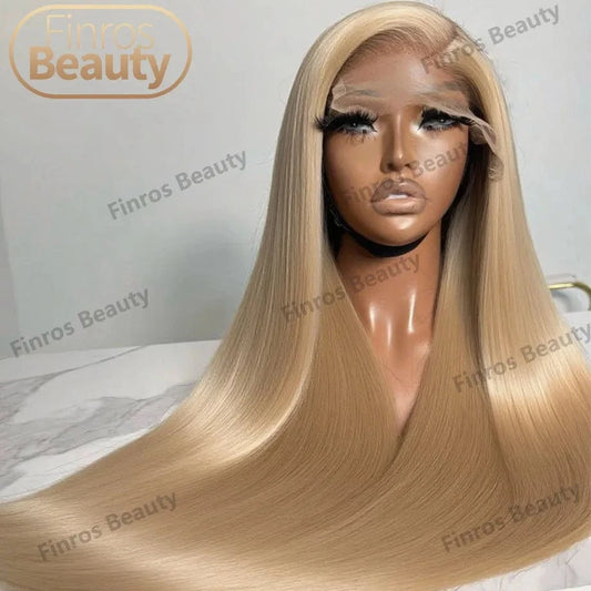 32inches / 13x6 Frontal Wig / 200%|france #27 Honey Blonde HD Lace Wig 13x6 Human Hair Bone Straight Lace Frontal Wig 13x4 Transparent Colored Lace Front Wigs For Women