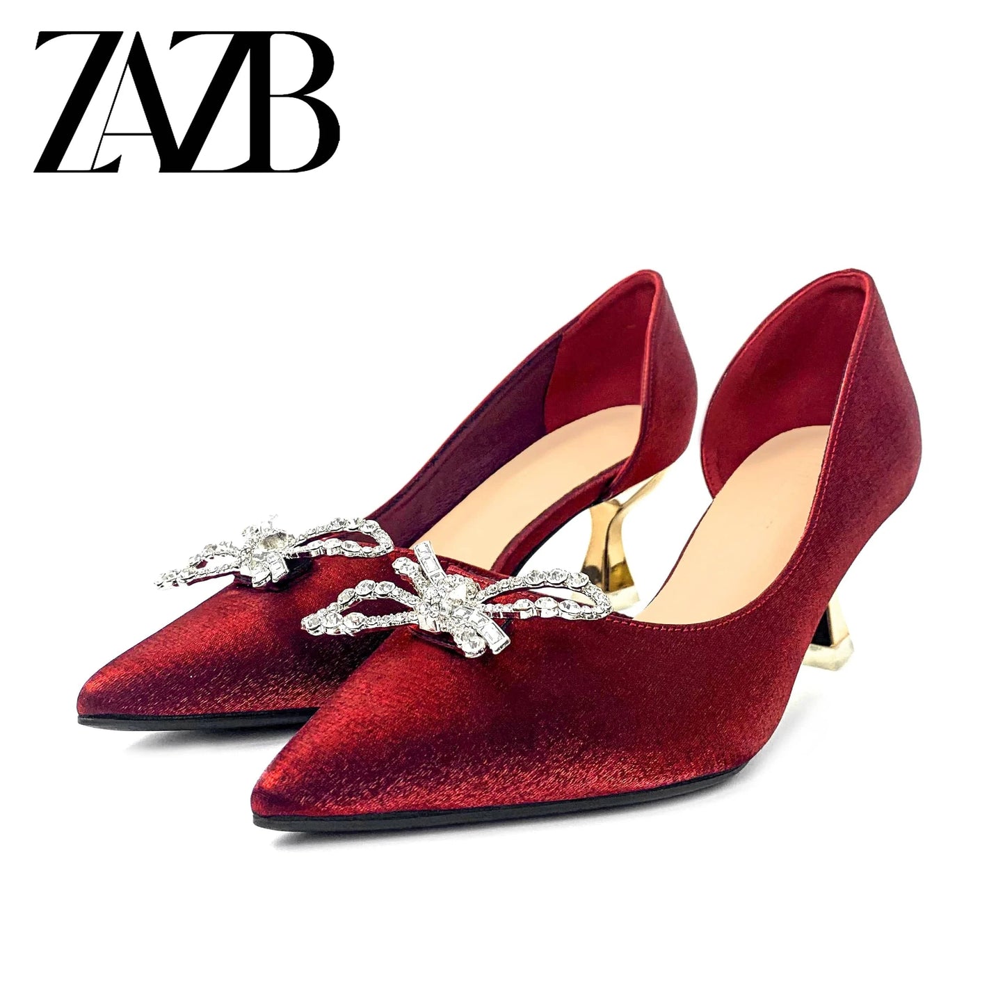 33 / Red Fashionable delicate sweet bow high heels thin heels shallow mouth pointed side hollow out single shoes