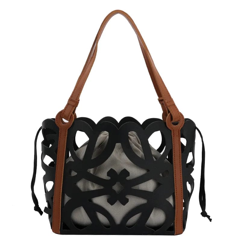 33x11x21cm / 2923 black Large Capacity Hollow Out Handbags Women 2024 Designer Soft PU Shopping Basket Big Tote Bag Ladies Casual Composite Shoulder Bag