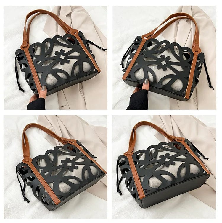 33x11x21cm / 2923 black Large Capacity Hollow Out Handbags Women 2024 Designer Soft PU Shopping Basket Big Tote Bag Ladies Casual Composite Shoulder Bag