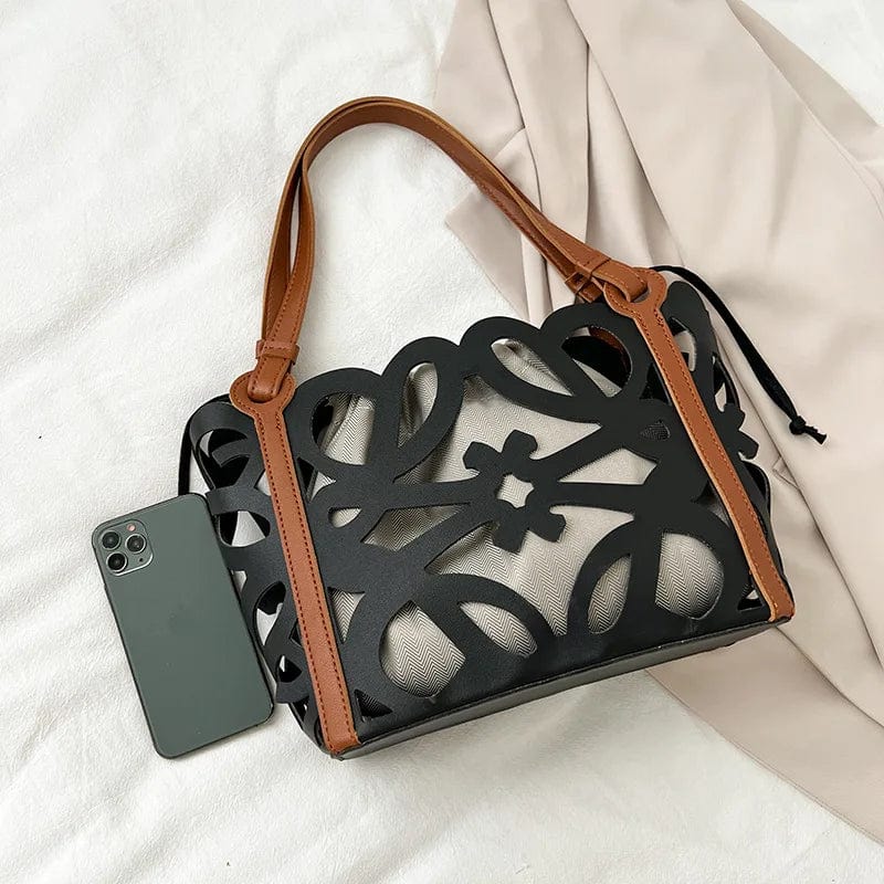 33x11x21cm / 2923 black Large Capacity Hollow Out Handbags Women 2024 Designer Soft PU Shopping Basket Big Tote Bag Ladies Casual Composite Shoulder Bag