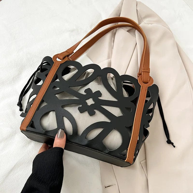 33x11x21cm / 2923 black Large Capacity Hollow Out Handbags Women 2024 Designer Soft PU Shopping Basket Big Tote Bag Ladies Casual Composite Shoulder Bag