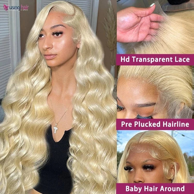 34 36 40 Inch 613 Blonde Colored Body Wave Full Frontal HD Transparent 13x4 13x6 Lace Human Hair Wigs Lace Front Wigs For Women