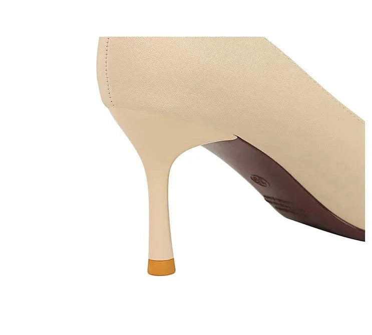 34-40 Elegant Banquet slim heeled women's shoes Light cut color blocking pointed high heels Metal chain decorated high heels