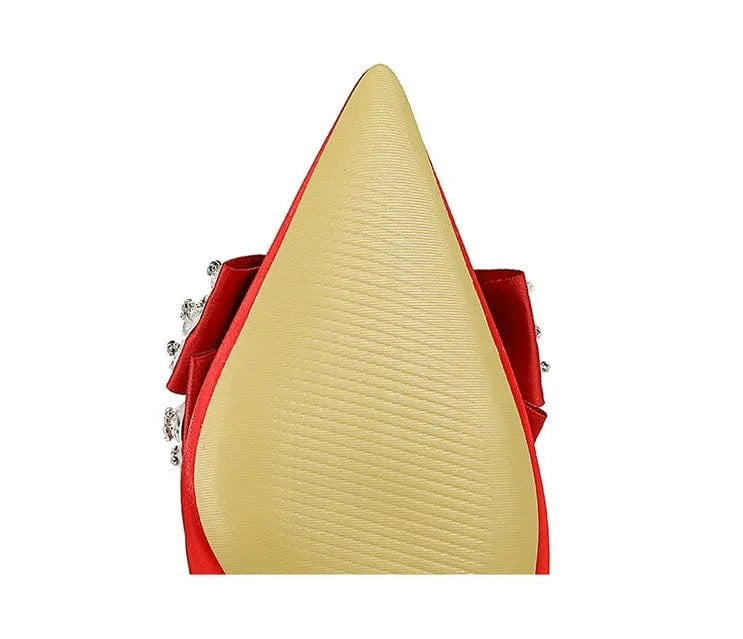 34-40 Summer rhinestone bow high heels Women's shoes with shallow pointed toe and sandals Hollow line high heels