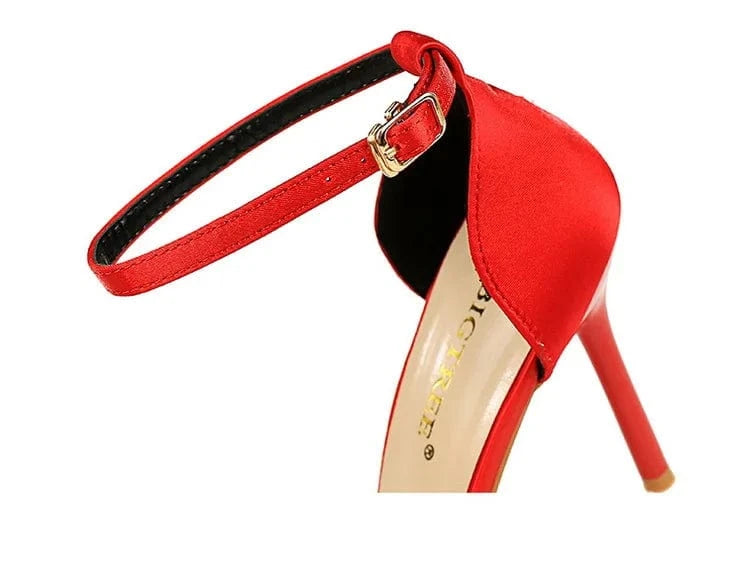34-40 Summer rhinestone bow high heels Women's shoes with shallow pointed toe and sandals Hollow line high heels