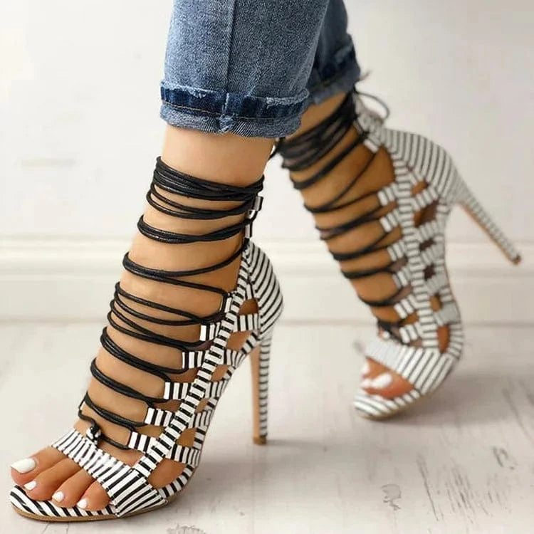 34-43 Summer European American Cross Strap Snakeskin High Heel Pointed Large Women's Sandals