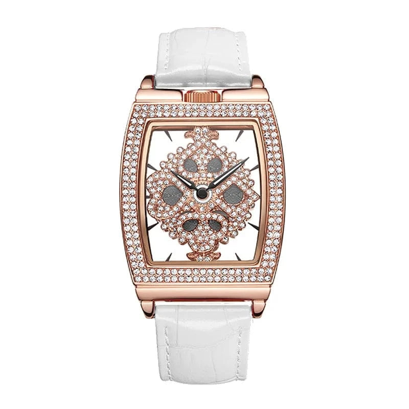 34 44mm Luxury Davena Spin Snow Flower Women's Watch Japan Mov't Crystal Lady Hours Fine Fashion Real Leather Bracelet Girl's Gift Box
