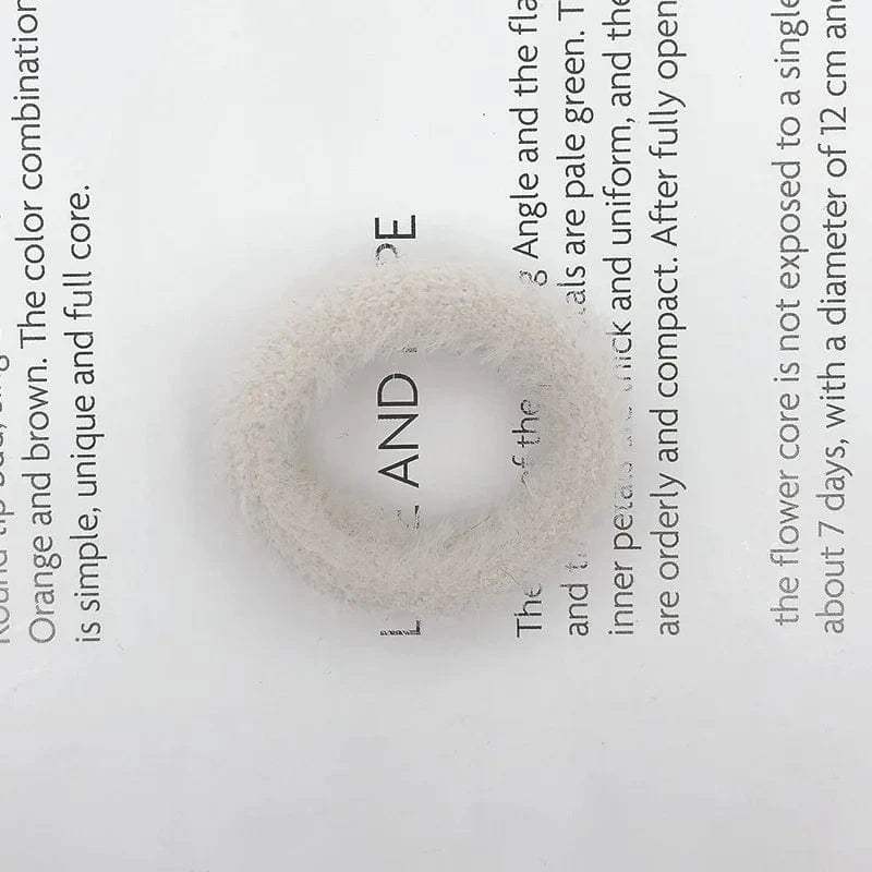 34 Beige Short Plush Hair Ties Cute Plush Rabbit Ear Hair Rope Lovely Ring Women Autumn Winter High Elastic Band Scrunchies Fur Hair Ties for Girls