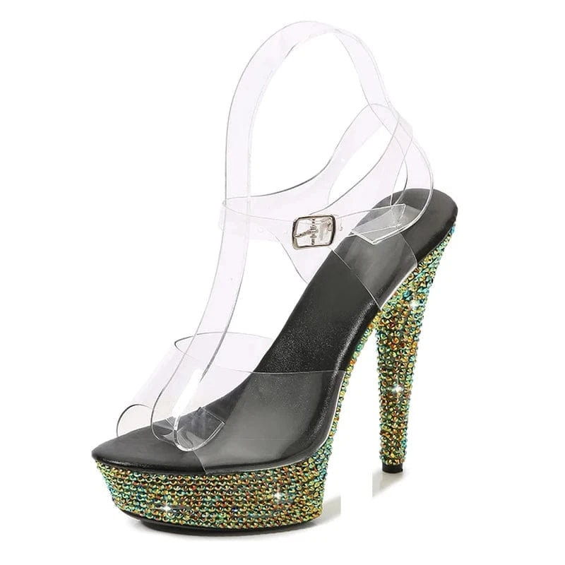 34 / Black Attractive shoes women 17 cm rhinestone heels 7 cm platform sexy ladies sandals nightclub pole dancing women high heel shoes