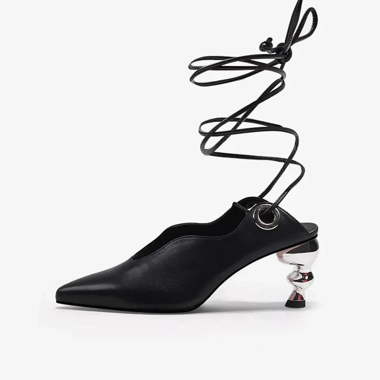 34 / Black Chaussures Femme Casual Solid Color Pointed-toe Mujer Zapatos Cross Strap Lace Up High Heel Sandals Ladies Daily Outdoor Sandals