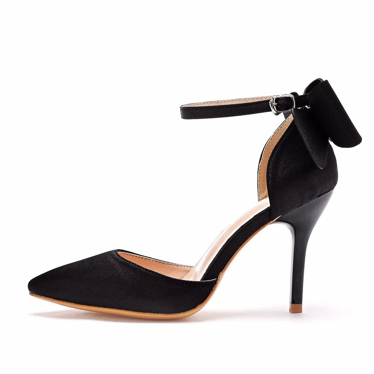 34 / Black S4508F 9cm Bow Plus Size Pump Pointed High Heel Satin Faux Silk Stiletto Bridal Wedding Shoes
