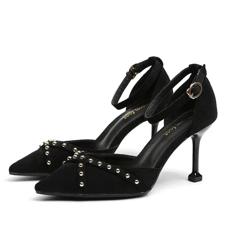 34 / Black Sexy rivet with new sharp toe and thin heel heels