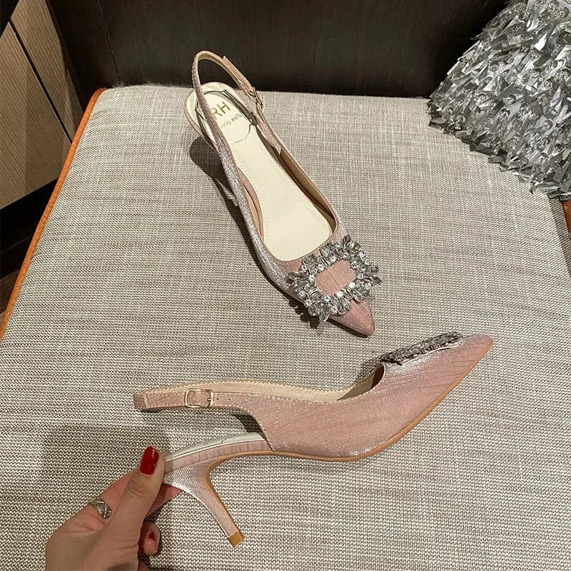 34 / Pink(6cm)` 2022 New Spring Autumn Female High Heel Pumps Women Pointed-toe Buckle Stilettos Outside Banquet Ladies Dress Shoes
