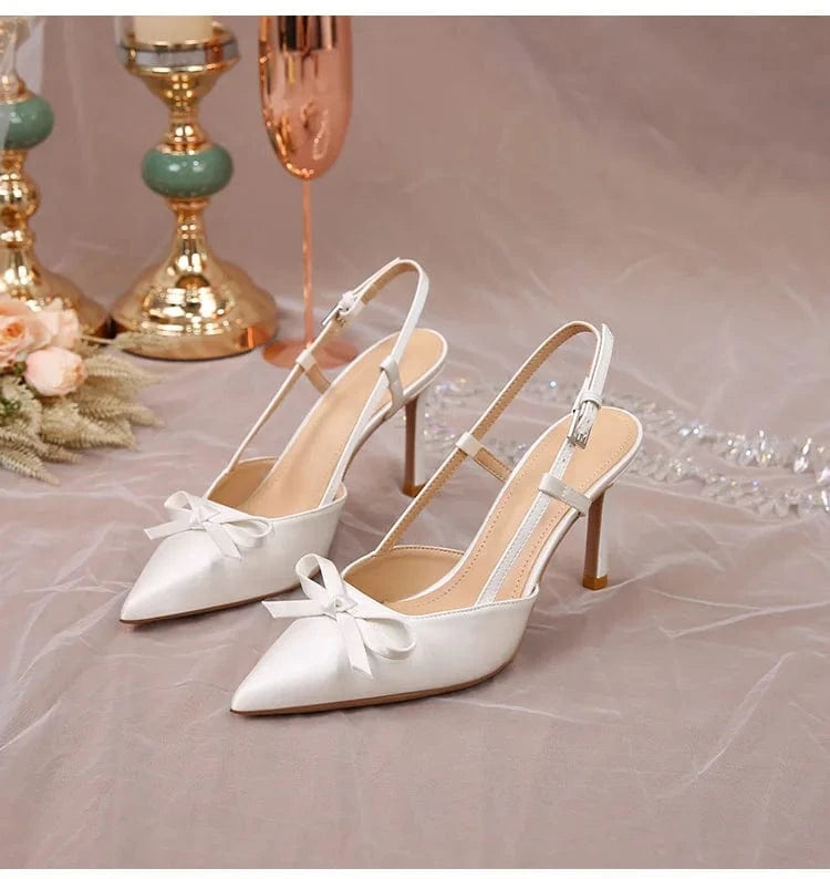 34 / White 6.5cm Women Sexy Summer Casual Pointed Toe Sandals Bowknot Ankle Strap Wrap Toe Sandals for Bridals