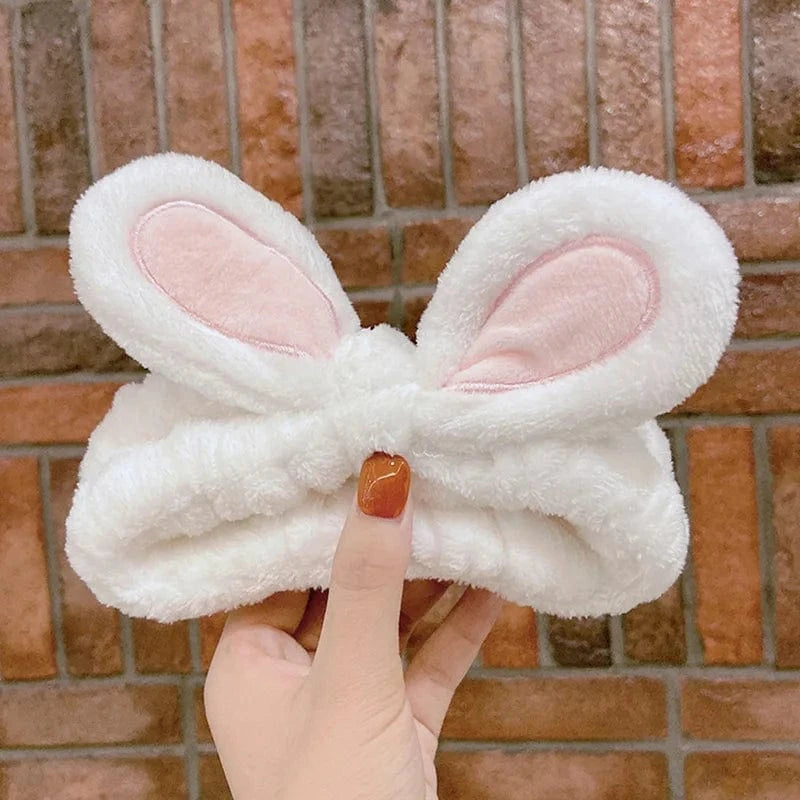 34 White Elastic Headband Custom Logo OMG Bowknot Wash Face Hairband Rabbit Cat Ear Cute Plush Lady Soft Women Elastic Hair Band Flannel Make up Headbands