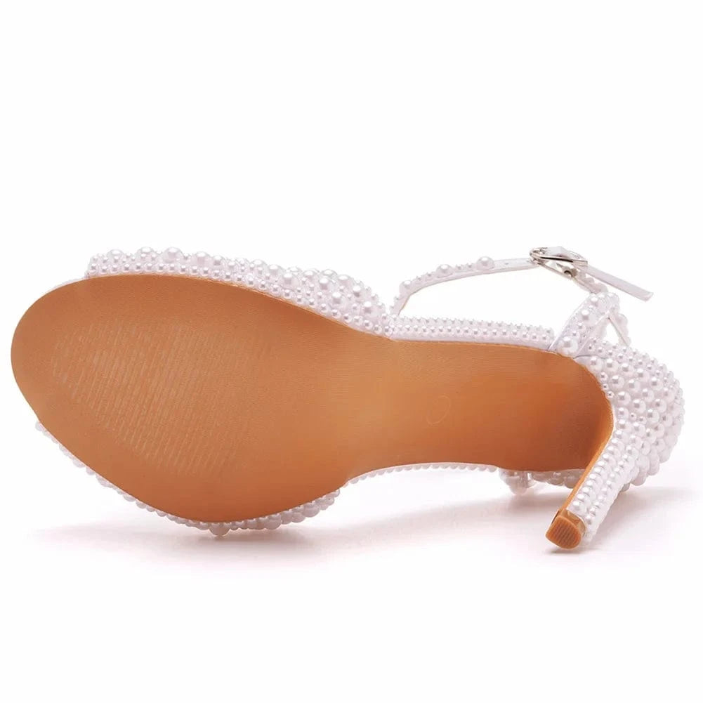 35-43 Fish Mouth High Heel Sandals 10cm White Pearl High Heel Women's Sandals Banquet Wedding Dress Bridal Shoes