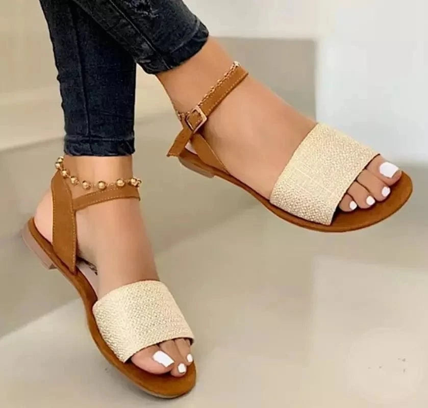 35-43 large women's shoes Summer new casual flat bottom buckle women wear sandals women's slippers