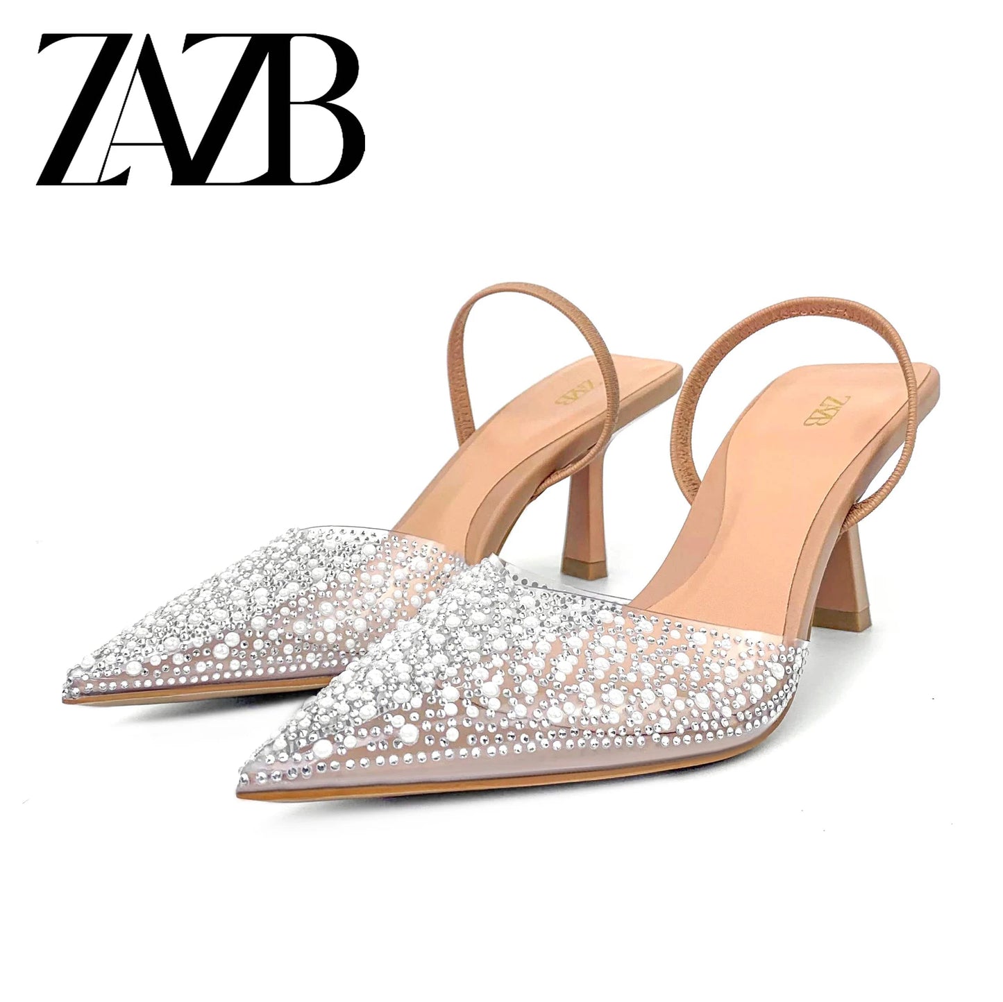 35 / apricot ZAZB Customized exquisite and fashionable women's high heels, women's pearl high heels sandals