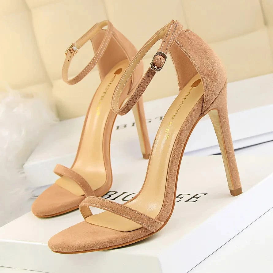 35 / Beige Fashionable Heel Ladies New Designer Shoes Women Ankle Strap Sandals Heeled Sexy Elegant Women Heeled Sandals