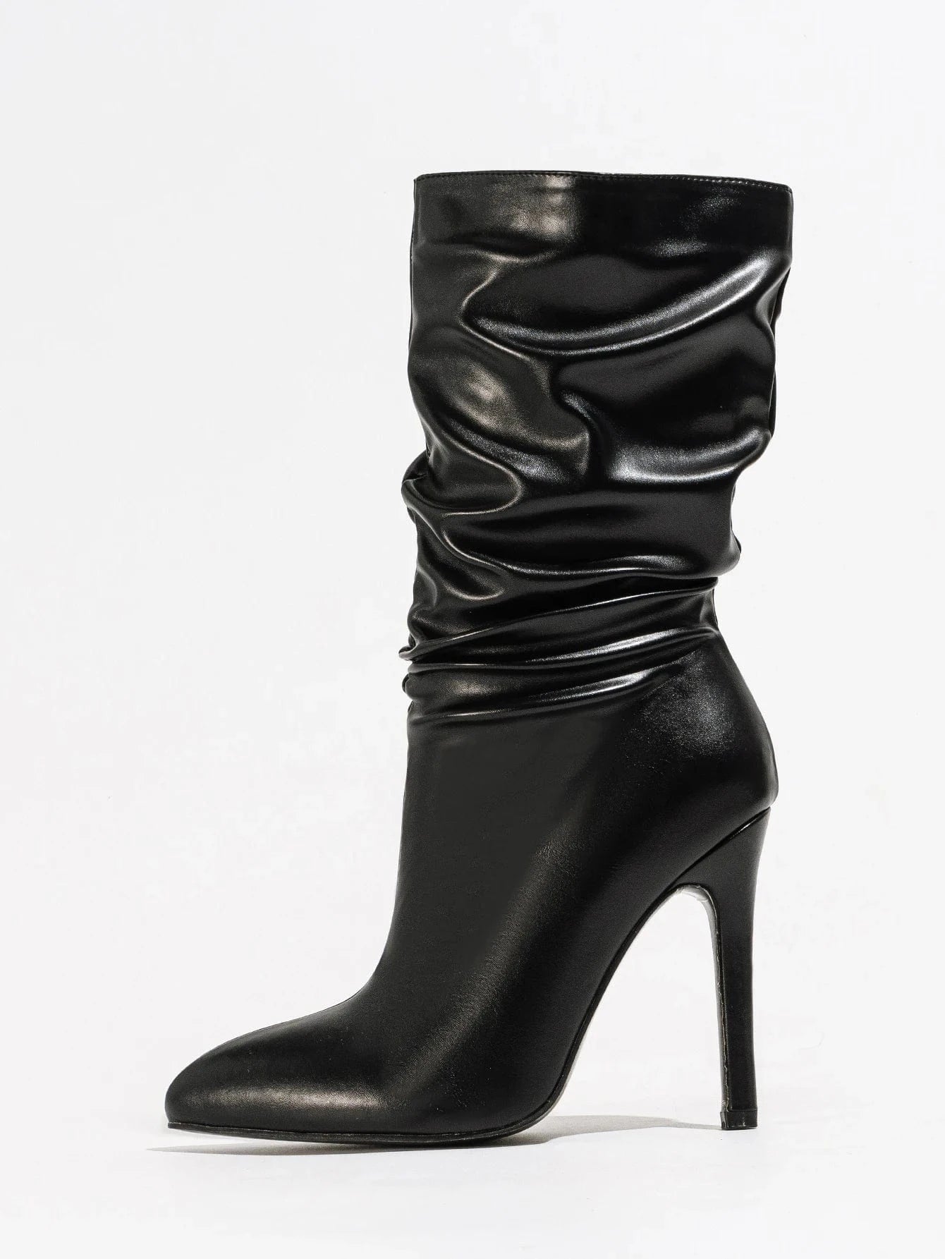 35 / Black 2024 ready stock pointed stiletto short boots Women's European and American catwalk high heel side zipper character bare feet 42