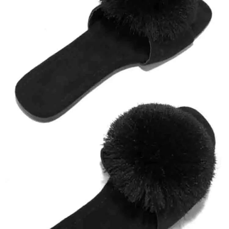 35 / Black Beautiful hot sell soft fur women's sandals fluffy sandals fur slides fluffy slippers for women