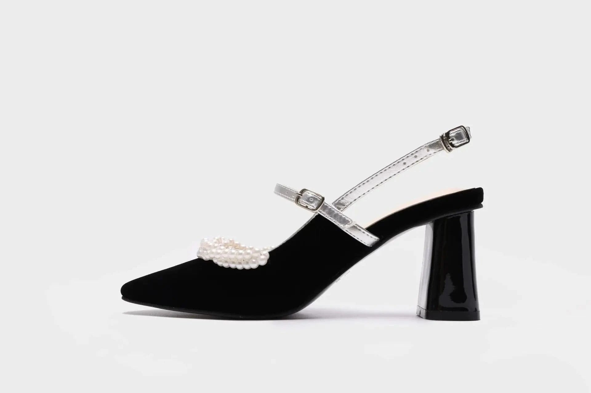 35 / Black Chaussures Femme Elegant String Bead Black Sandalias Velvet Wrap-toe Ankle Strap Chunky Heels Sandals Ladies Office Dating Shoes