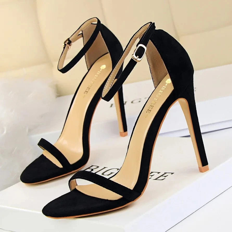 35 / Black Fashionable Heel Ladies New Designer Shoes Women Ankle Strap Sandals Heeled Sexy Elegant Women Heeled Sandals