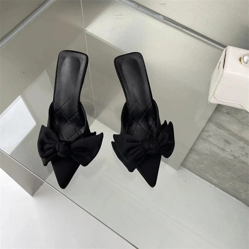 35 / Black Hot sale women's sandals 2024 new fashion rhinestone bow stiletto high heel pointed female pumps
