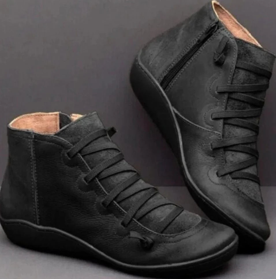 35 / Black Liu Ming Dropshipping Wholesale 2024 Autumn Winter Women Retro Fashion Pu Leather Flat Ankle Shoes