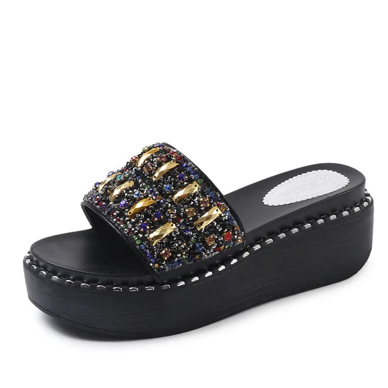 35 / Black New Summer adult Shoes online celebrity Casual slipper woman Fashionable colorful sequins Beach Non-slip Outdoor Sandals