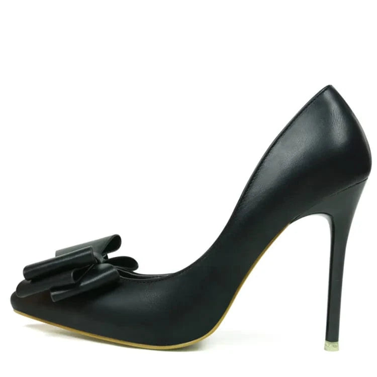 35 / Black Pu bow at the side of pointed toe high heel shoes