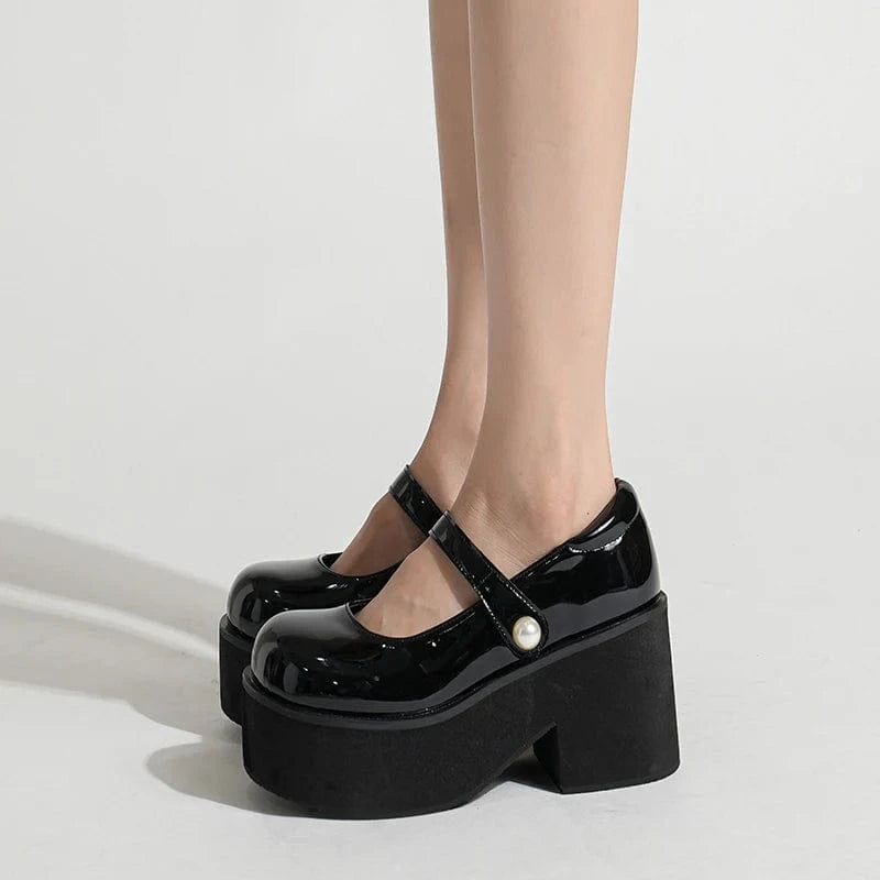 35 / Black Punk Platform Patent Leather Women Pumps Thick Bottom High Heels Red Mary Jane Shoes Japanese Style Lolita Shoes Big Size 42