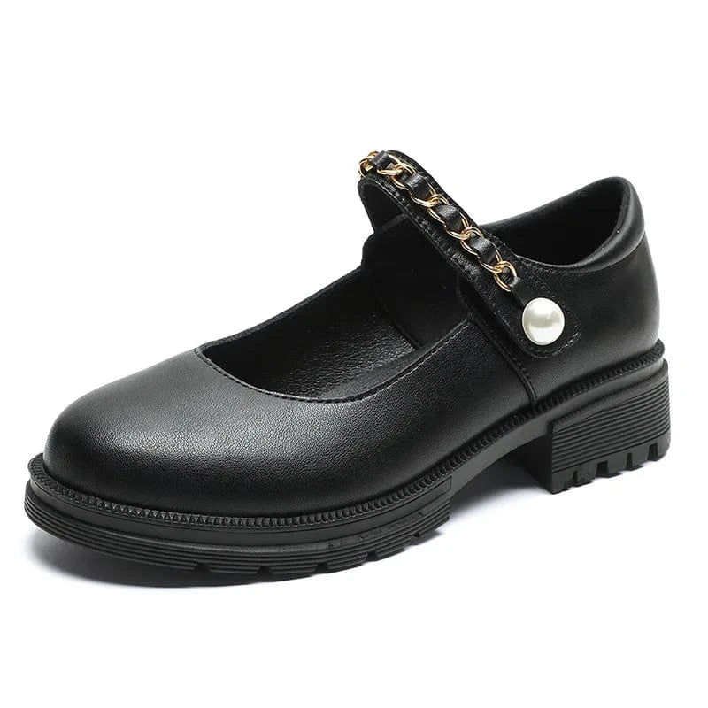 35 / black sh11318a Mary Jane Women's Shoes 2023 New Retro Genuine Leather Jk Thick Heel Shoes Girls Large Size