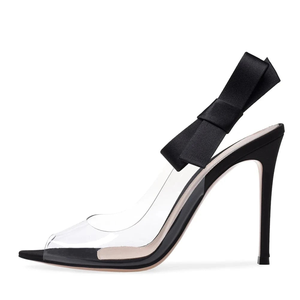 35 / Black Women Pointed Peep Toe High Heel Pumps Clear Heels With Bow Slingback Transparent Shoes