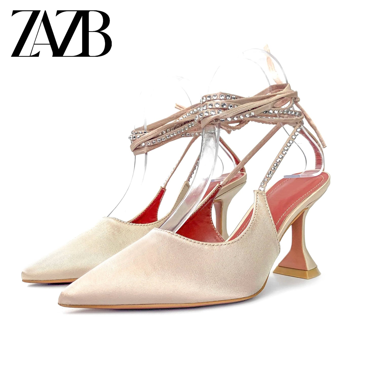 35 / champagne Office formal Pointed head cross belt women high heel shoes designer famous brands stiletto heels Open toe Dress Sandal