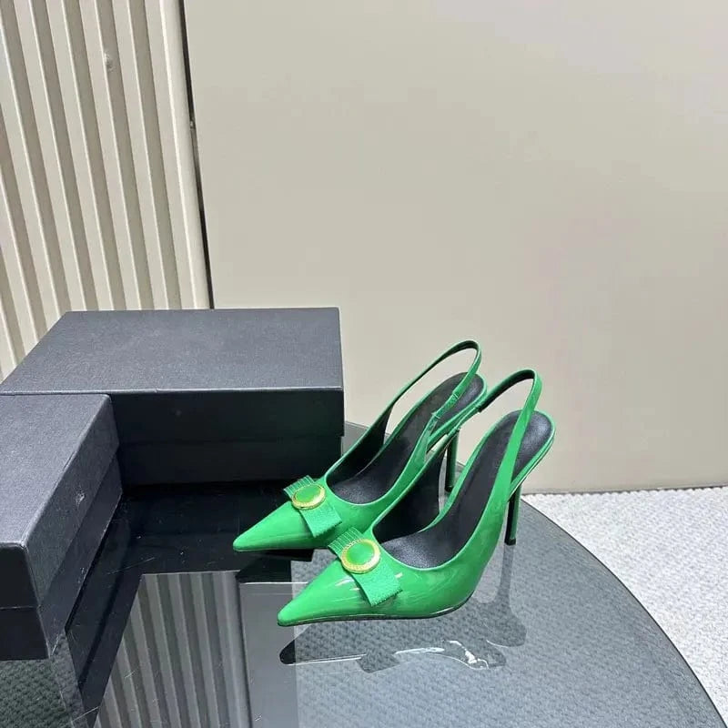 35 / green-1 2024 new style fashion pointed toe high heels luxury brand women's sandals genuine leather designer shoes