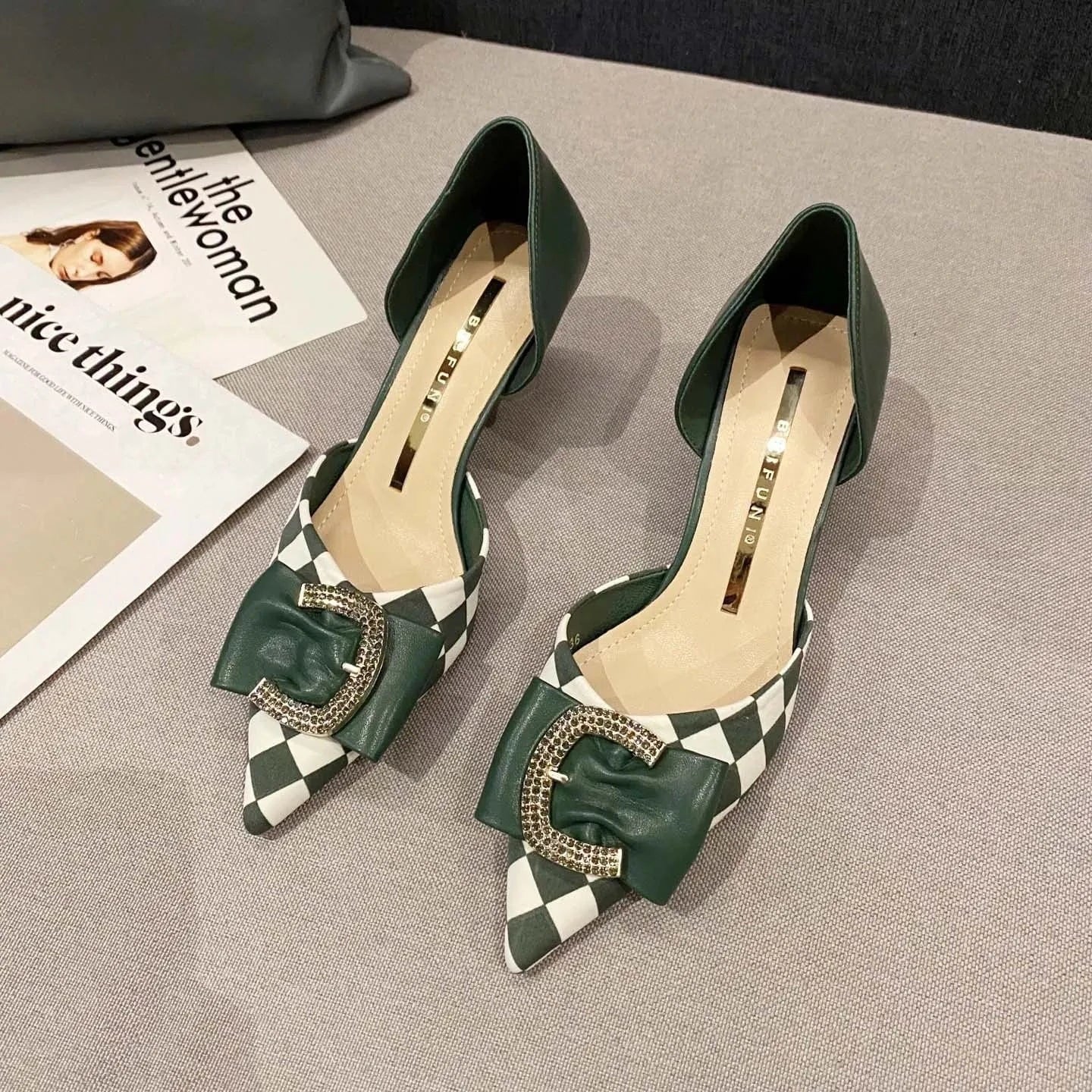35 / Green 2022 New Female Wrap-toe Bowknot Buckle Stiletto Pumps Niche Design Sweet Ladies High Heel Sandals