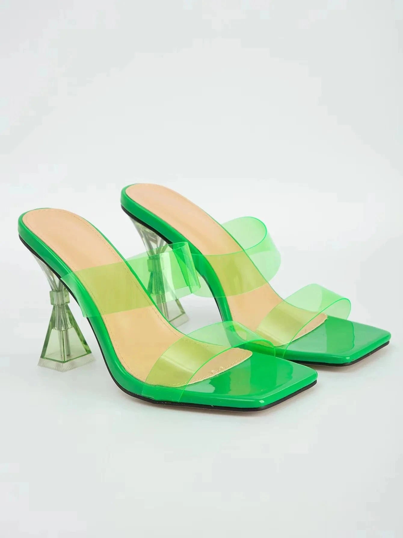 35 / Green J&H 2023 new arrivals double strap clear heels women sexy wine glass transparent high heel slipper sandals sexy women's pumps