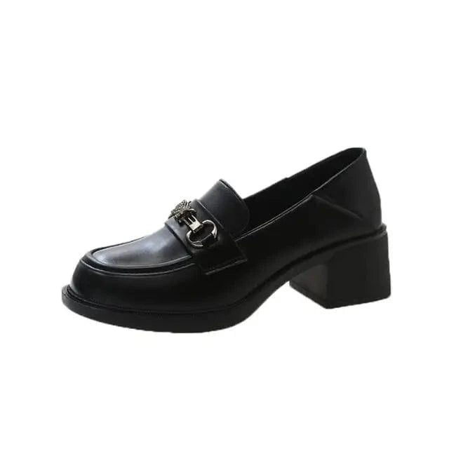 35 / Matte Dropshipping Custom Logo New Design Chunky Platform Leather Shoes Women High Heels Slip-On Casual Loafers for Girls
